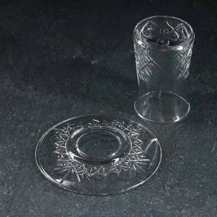 Набор чайный стеклянный, 12 предметов: 6 стаканов 160 мл, 6 блюдец d=12,3 см - фото 1887080557