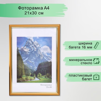 Фоторамка для фото 21×30 см Keep memories «Гамма», пластик, матовое золото, (пластиковый экран)