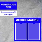 Информационный стенд «Информация» 2 плоских кармана А4, плёнка, цвет синий - Фото 1