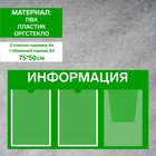 Информационный стенд «Информация» 3 кармана (2 плоских А4, 1 объемный А4), плёнка, цвет зелёный - фото 300779201