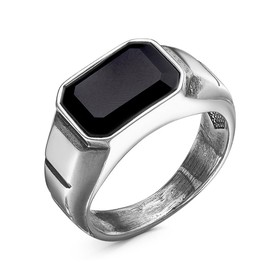 Перстень мужской "Грани", посеребрение с оксидированием, цвет чёрный, 20 размер
