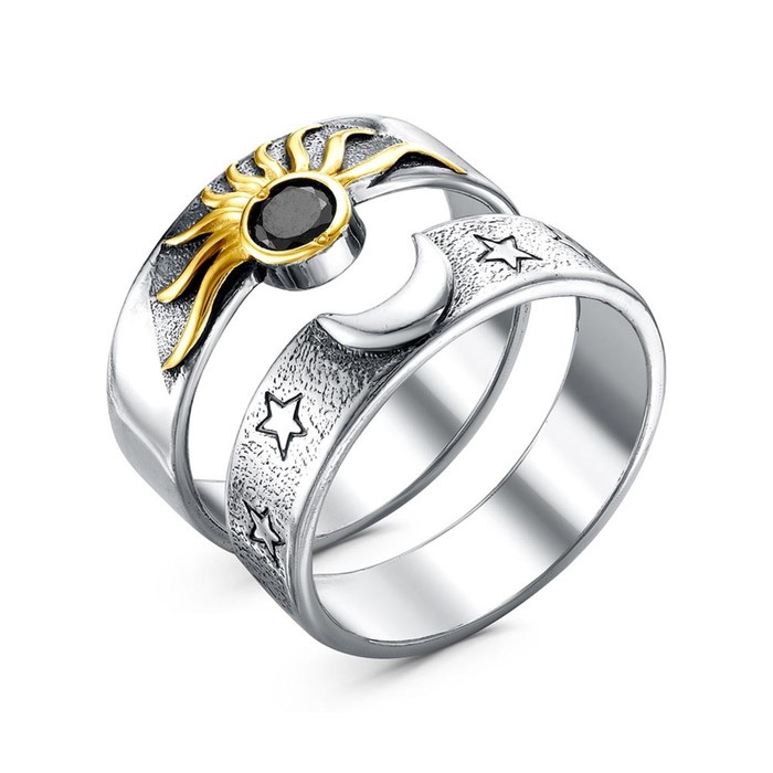 Кольцо «День-Ночь» посеребрение с выборочным золочением, 18 размер - Фото 1