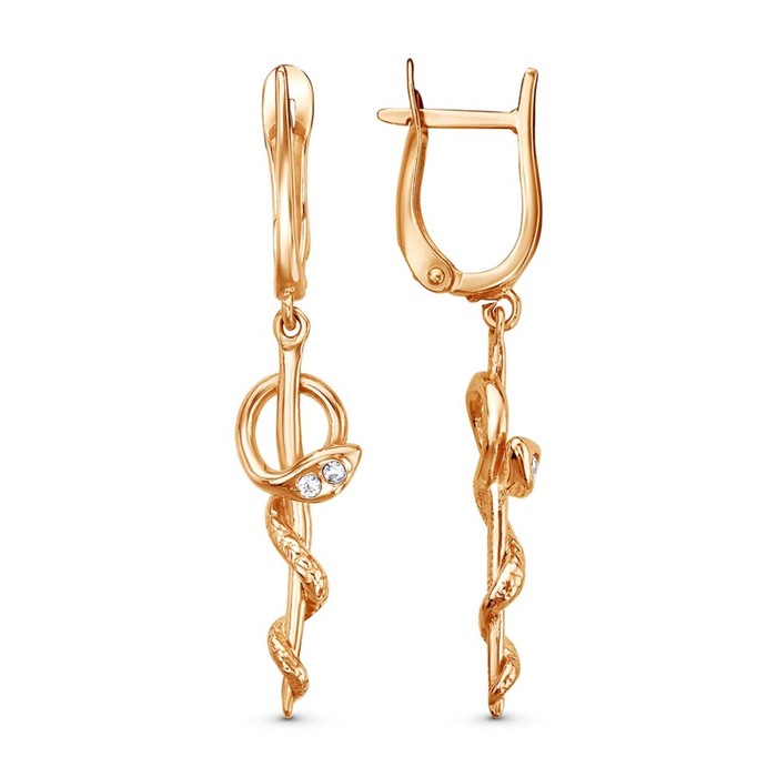 Серьги «Змеи», розовое золочение - Фото 1