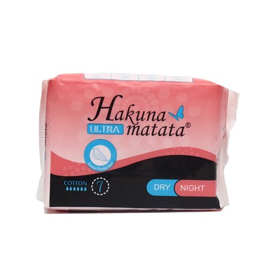 Прокладки ультратонкие HAKUNA MATATA Ultra Dry Night с крылышками, 7 шт.