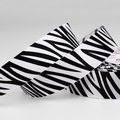 Лента репсовая «Зебра», 25 мм, 23±1 м, белая, чёрная