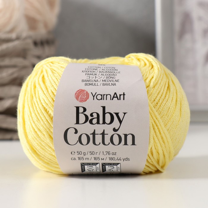 Пряжа для вязания спицами, крючком YarnArt, Baby cotton, 50% акрил, 50% хлопок, 165 м/50 г, (431 лимон) - Фото 1