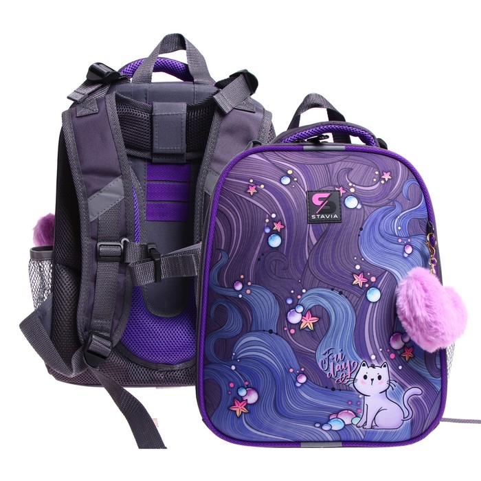 Рюкзак каркасный школьный 38×30×16 см, эргономичная спинка, Stavia «Котик» - Фото 1