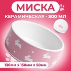 Миска керамическая "Зайчики", 300 мл, 13 x 13 x 5 cм, розовая - фото 3781323