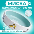 Миска керамическая "Заяц" 200 мл, 12 x 3 cм, зелёная с синими и жёлтыми лапками 9214843 - фото 14023486