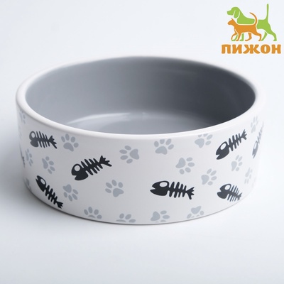 Миска для кошек «Пижон. Рыбные косточки и лапки», 300 мл, 12.5×4.5 см, керамика, серая
