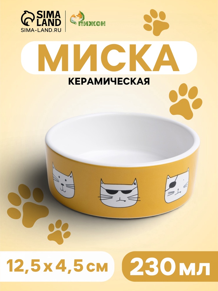 Миска «Опасные коты», 230 мл, 12.5×4.5 cм, керамика, белая, оранжевая - Фото 1