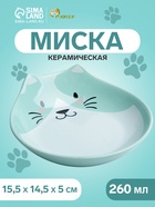 Миска керамическая «Голова кота 3» 260 мл 15.5×14.5×5 см, зелёная - Фото 1