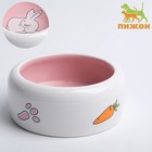 Миска «Заяц», 200 мл, 11×11×4.6 см, керамика, белая, розовая - Фото 1