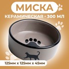 Миска керамическая "След с кошкой" 300 мл  12,5 x 4,5 cм, чёрно-серая - фото 321451749