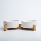 Миски керамические двойные на подставке 2 х 450 мл  28,5 х 15,5 х 7 см, белая - Фото 4