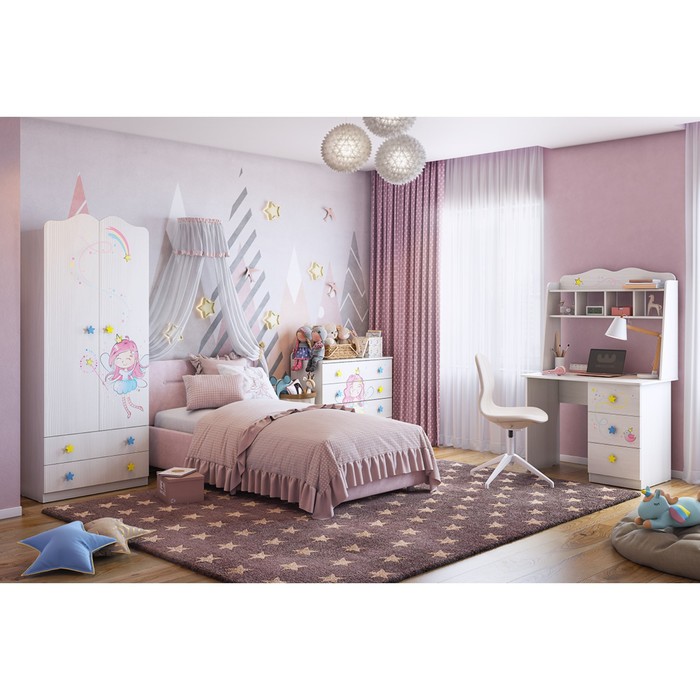 Комплект детской мебели Чудо К3 белый рамух/нежно-розовый (велюр)