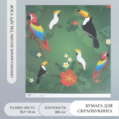 Бумага для скрапбукинга «Экзотические птицы», плотность 180 г, 30.5×32 см