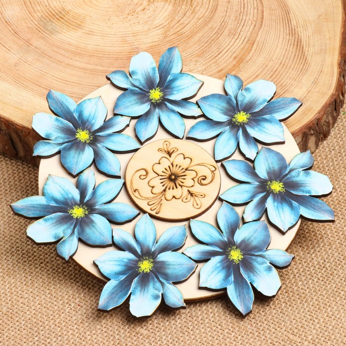 Подставка под горячее "Синий цветок", 20х20 см, микс дерева - фото 1910616187
