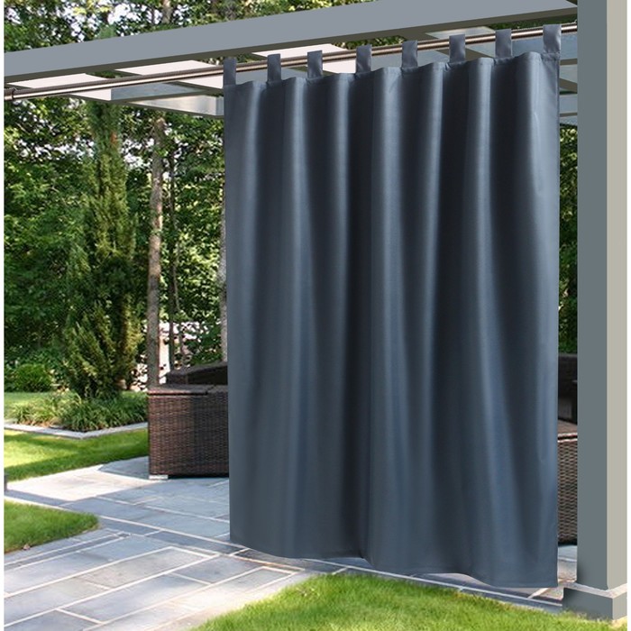 Портьера для террасы Этель 145×200 см на липучках, цвет графит, оксфорд с ВМГО, 100% п/э - Фото 1