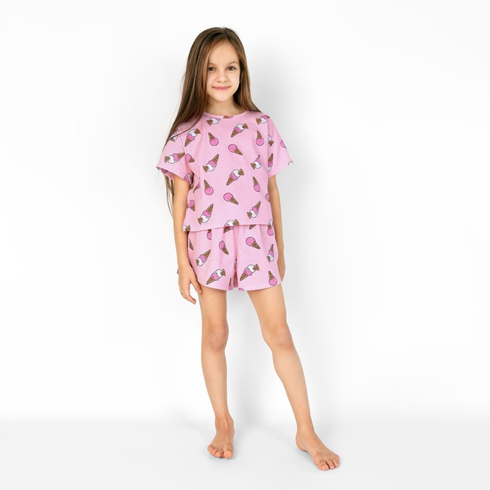 Пижама для девочки: футболка и шорты «Симпл-димпл», рост 134 см, цвет розовый
