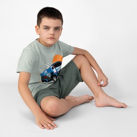 Пижама для мальчика: футболка и шорты «Симпл-димпл», рост 146 см, цвет серый, серо-зелёный