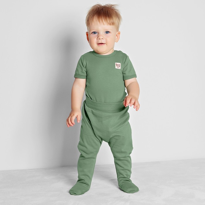 Ползунки детские с закрытыми ножками Basic, рост 62 см, цвет зелёный