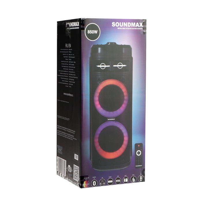 Портативная колонка Soundmax SM-MS4207, 80Вт, 3600мАч, FM, BT, USB, TWS, подсветка, черная - фото 51327027