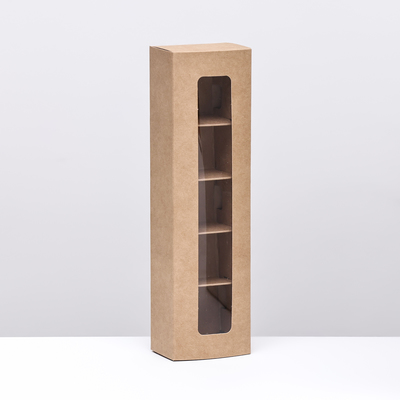 Коробка под 5 конфет с обечайкой, с окном, с тонкими разделителями, КРАФТ 21×5×3.3 см