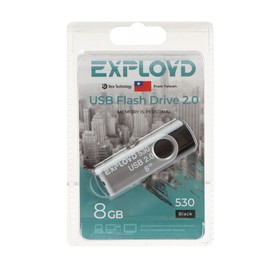 Флешка Exployd 530, 8 Гб, USB2.0, чт до 15 Мб/с, зап до 8 Мб/с, чёрная 9308376