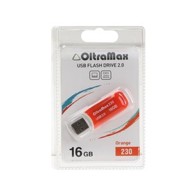 Флешка OltraMax 230, 16 Гб, USB2.0, чт до 15 Мб/с, зап до 8 Мб/с, оранжевая 9569695