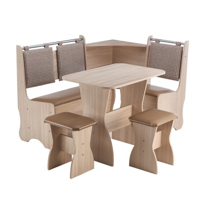 Кухонный уголок «А-15», со столом, с табуретами, 2 ящика, цвет ясень шимо светлый В-07/рогожка тёмная