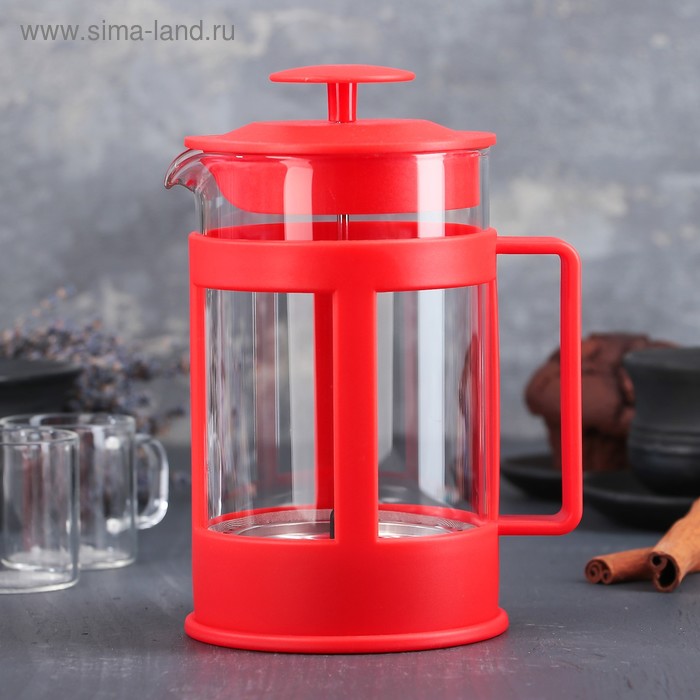 Френч-пресс стеклянный Доляна «Классика», 800 мл, цвет красный - Фото 1