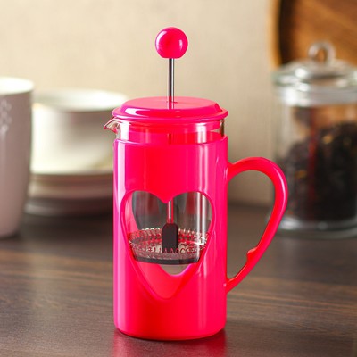 Чайник заварочный френч - пресс Доляна «Комплимент», 350 мл, стекло, цвет розовый