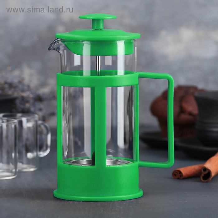 Чайник заварочный френч - пресс Доляна «Классика», 350 мл, стекло, цвет зелёный - Фото 1