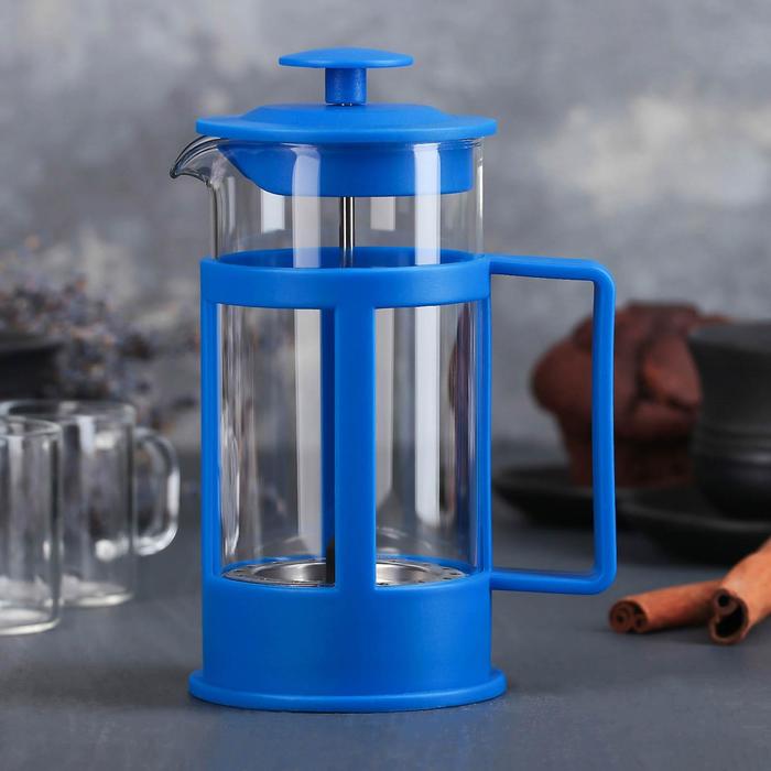 Чайник заварочный френч - пресс Доляна «Классика», 350 мл, стекло, цвет синий - фото 1908243309