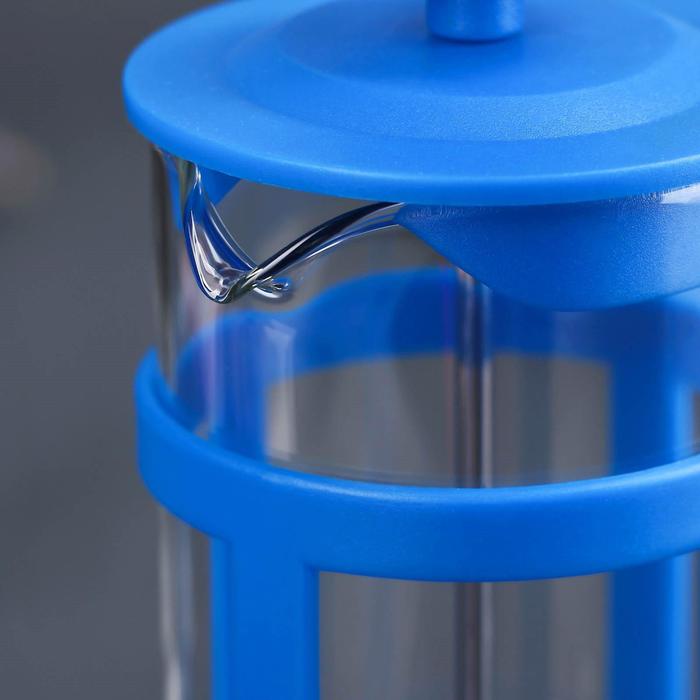 Чайник заварочный френч - пресс Доляна «Классика», 350 мл, стекло, цвет синий - фото 1908243310