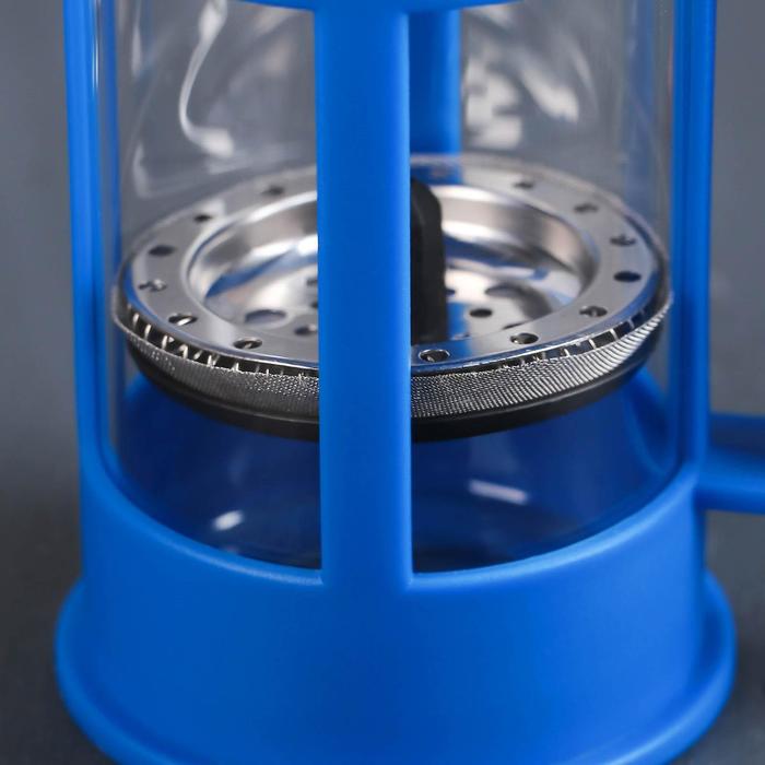 Чайник заварочный френч - пресс Доляна «Классика», 350 мл, стекло, цвет синий - фото 1908243312