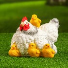 Садовая фигура "Курица белая с цыплятами" 21х16х14см - Фото 1