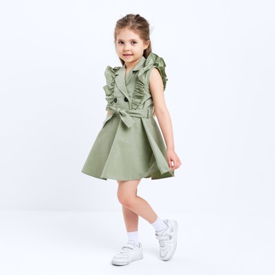 Платье детское двубортное KAFTAN, размер 36 (134-140 см), оливковое