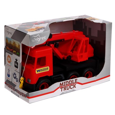 Автомобиль - кран Middle Truck, красный, в коробке, УЦЕНКА