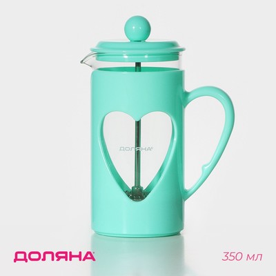 Заварочный чайник френч-пресс Доляна «Комплимент», 350 мл, стекло, бирюзовый