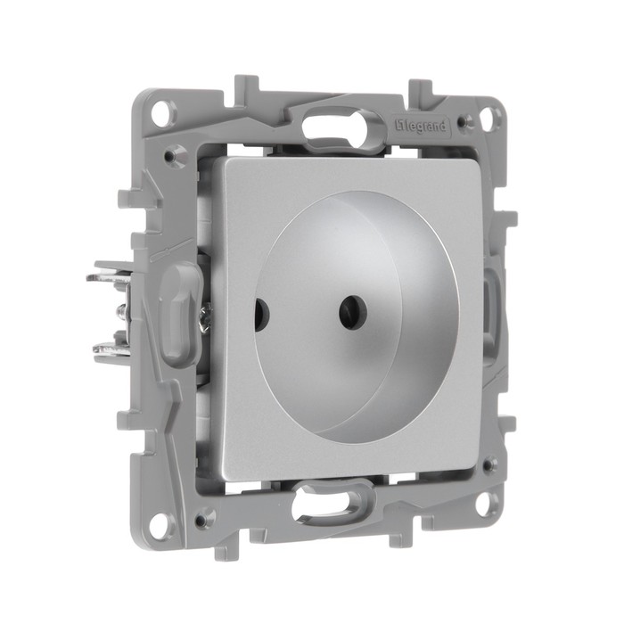 Розетка Legrand Etika 1-м, б/з, со шторками, винтовые клеммы, 16А, 250 В, Алюминий - Фото 1