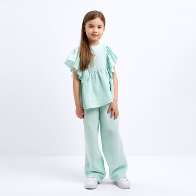Комплект (блузка и брюки) для девочки MINAKU, бирюзовый, рост 110 см