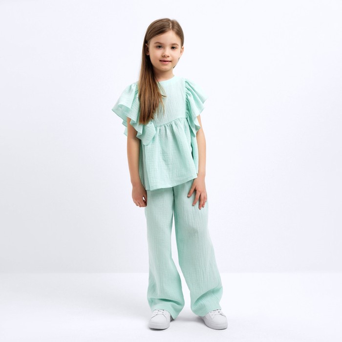 Комплект (блузка и брюки) для девочки MINAKU цвет бирюзовый, рост 110 см - Фото 1