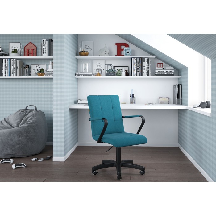 Кресло офисное Chairman 030, с подлокотниками, на колёсиках, велюр, цвет бирюзовое - Фото 1