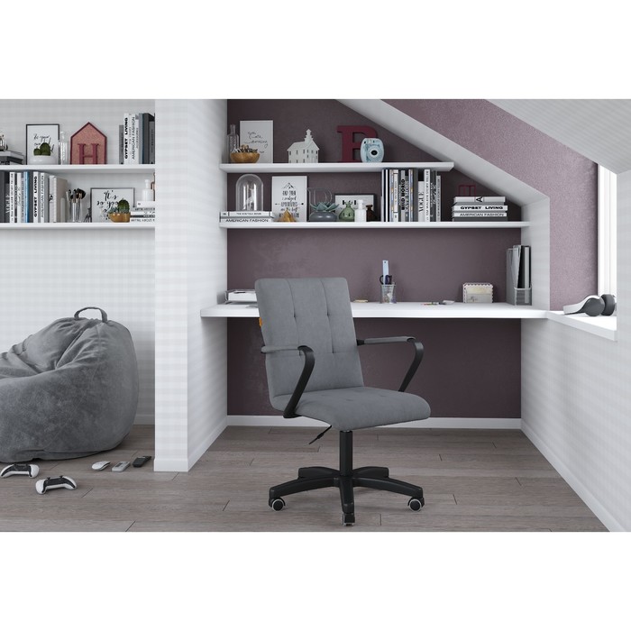 Кресло офисное Chairman 030, с подлокотниками, на колёсиках, велюр, цвет серый - Фото 1