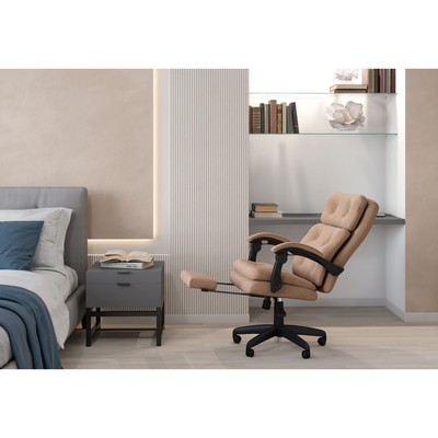 Кресло офисное Chairman 442 Т - 10, с подставкой для ног, на колёсиках, ткань, цвет бежевый