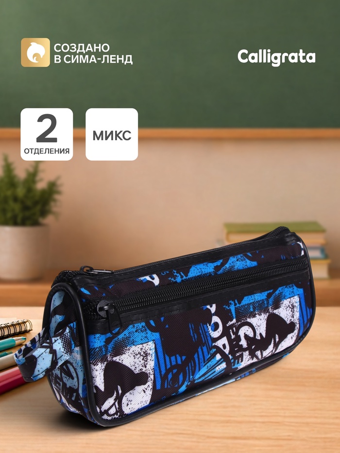 Пенал школьный на молнии Calligrata «Спорт», 2 отделения, с принтом, текстиль, МИКС - Фото 1