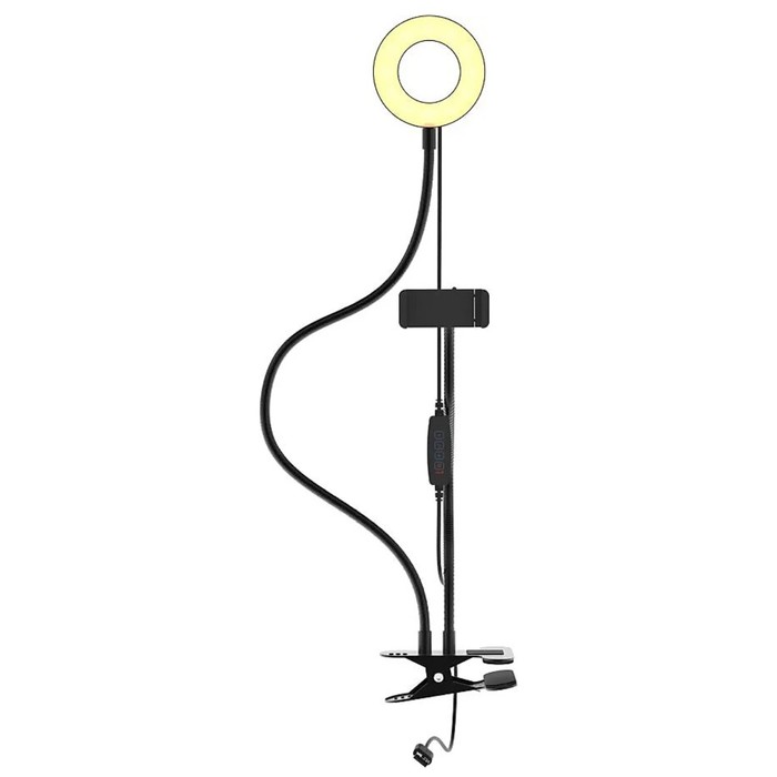 Кольцевая лампа Ritmix RRL-091, 9см, USB, 3 цвета, 24 светодиода, прищепка, пульт, держатель - фото 1907684393