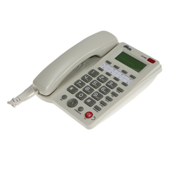 Проводной телефон Ritmix RT-550, дисплей, телефонная книга, однокнопочный набор, AUX, белый